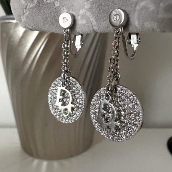 Dior Silver Crystal Drop Clip Earrings/ Gorgeous! - Picture 2 of 4
